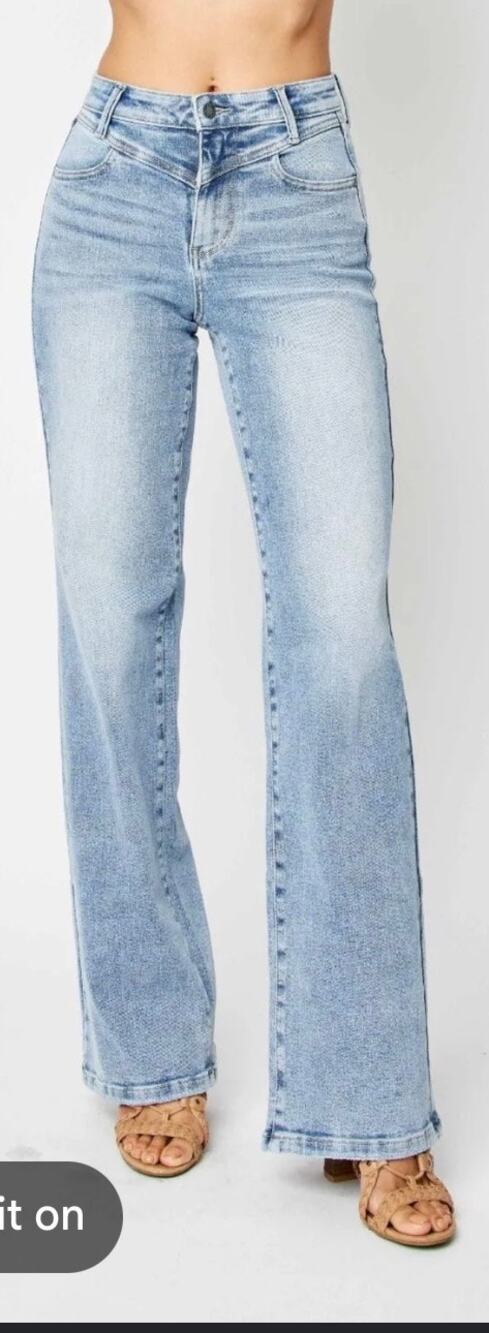 Judy Blue High Waist Front Yoke Retro Wide Leg Denim Jeans 18W JB88673 Western